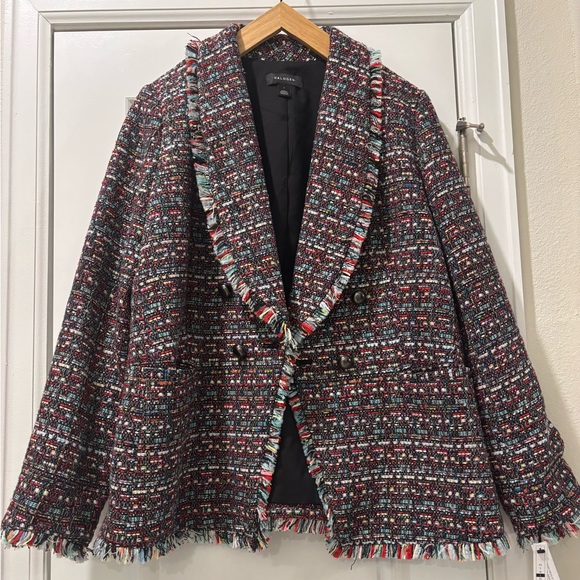 Halogen Jackets & Blazers - Halogen Black Multicolor Tweed Shawl Collar Fringed Jacket Blazer NWT Size Large